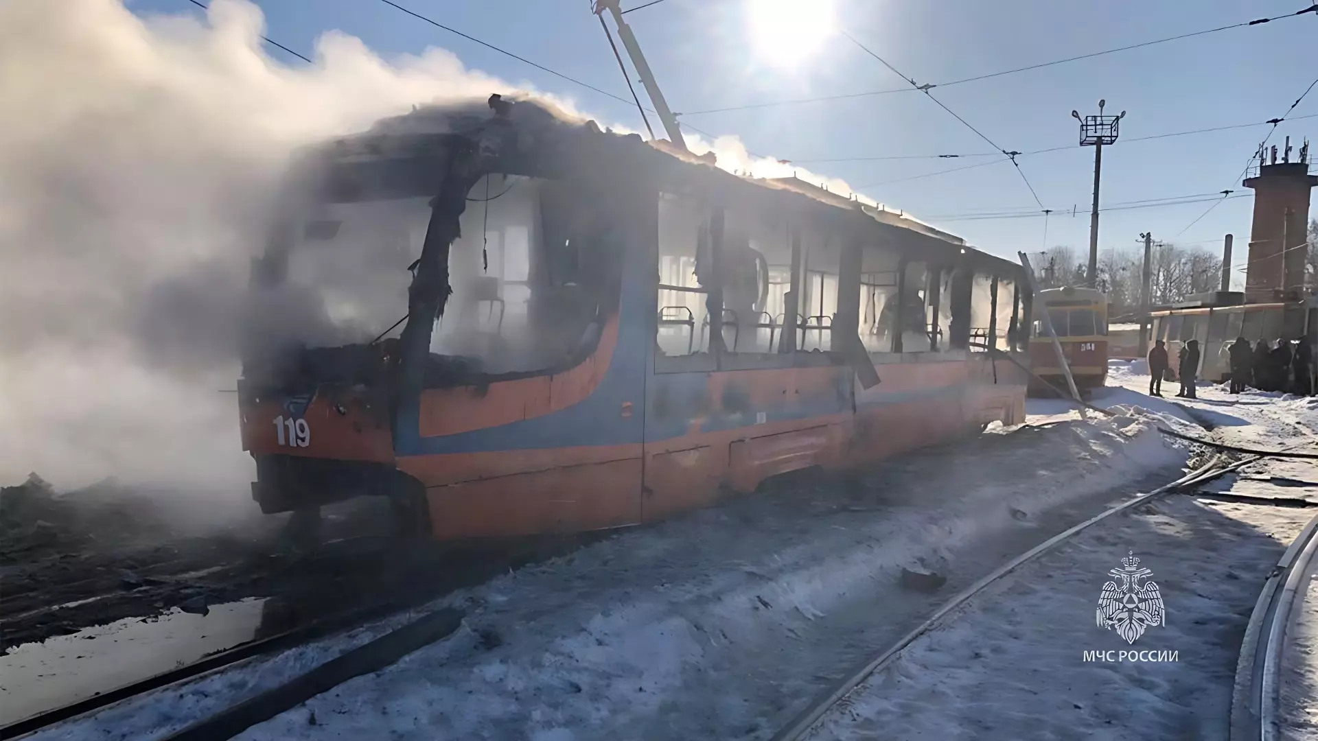 Сгорел трамвай в Хабаровске